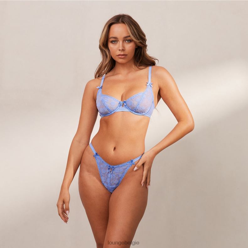 Balconette-bh en string/slip met gevlokte bloemen vrouwen blauw Lounge ondergoed 008ZJ117 - Image 13