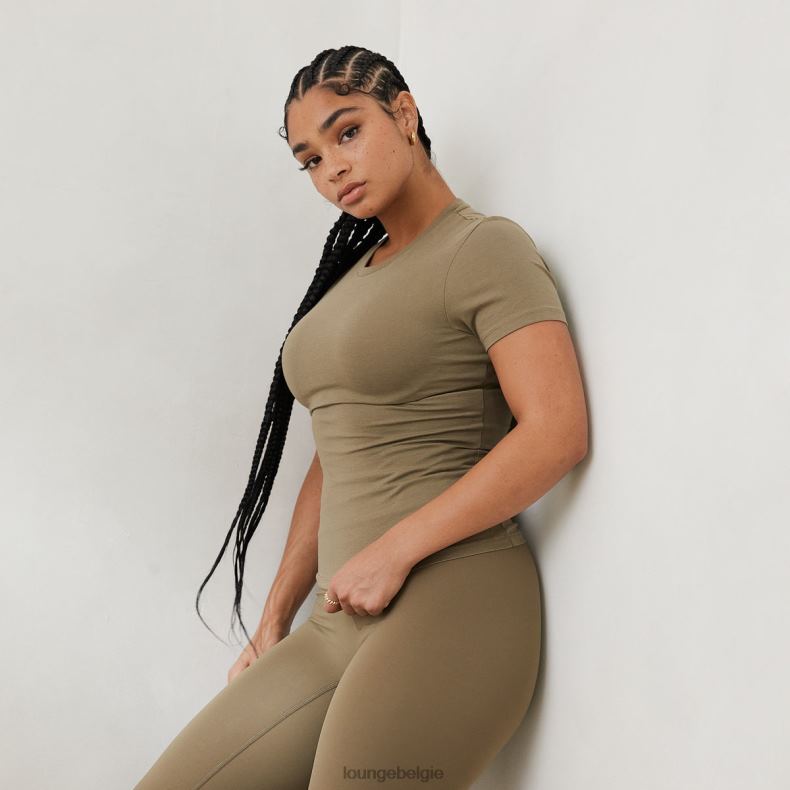 essentieel getailleerd T-shirt met korte mouwen vrouwen olijf Lounge kleding 008ZJ832 - Image 3