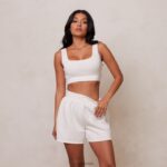 essentiële crop top en short set vrouwen room Lounge kleding 008ZJ859