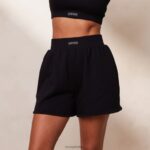 essentiële crop top en short set vrouwen zwart Lounge kleding 008ZJ858 - Image 4