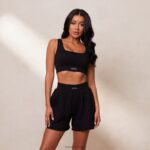 essentiële crop top en short set vrouwen zwart Lounge kleding 008ZJ858 - Image 5