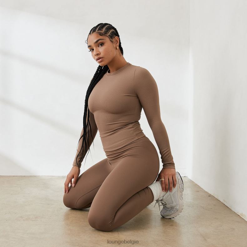 essentiële geribbelde top met lange mouwen vrouwen koffie Lounge kleding 008ZJ843 - Image 3