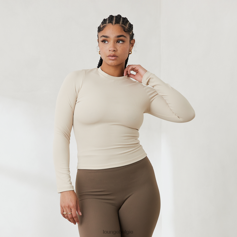 essentiële geribbelde top met lange mouwen vrouwen room Lounge kleding 008ZJ842 - Image 1
