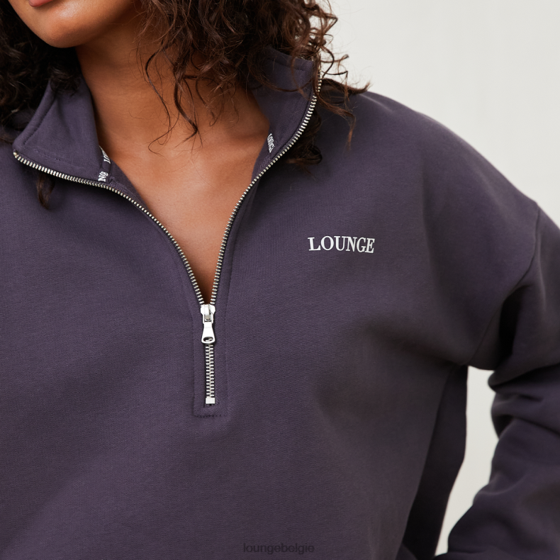 essentiële oversized trui met kwartrits vrouwen blauw gerookt Lounge kleding 008ZJ874 - Image 3