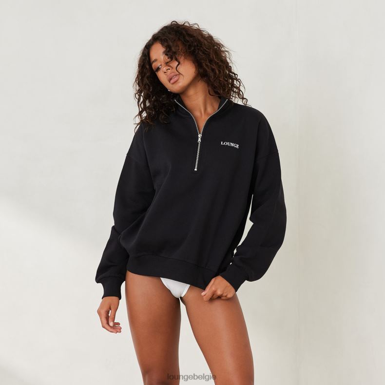 essentiële oversized trui met kwartrits vrouwen zwart Lounge kleding 008ZJ877 - Image 3