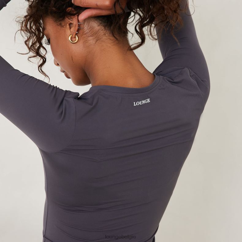 essentiële top met lange mouwen en ritssluiting vrouwen blauw gerookt Lounge kleding 008ZJ861 - Image 5