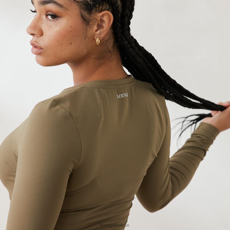 essentiële top met lange mouwen en ritssluiting vrouwen olijf Lounge kleding 008ZJ851 - Image 6