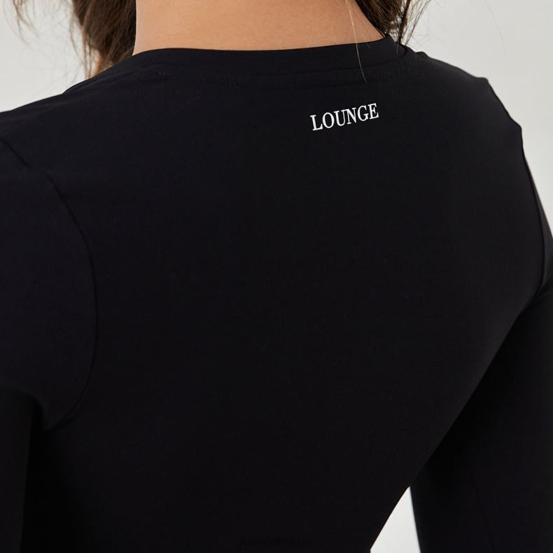 essentiële top met lange mouwen en ritssluiting vrouwen zwart Lounge kleding 008ZJ863 - Image 5