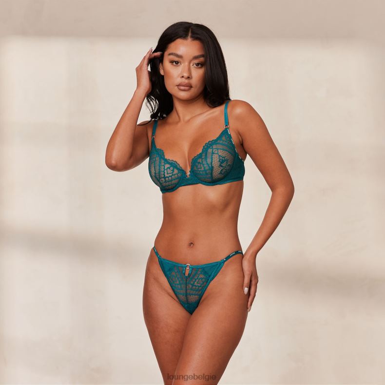 gecharmeerde balconette bh & string/slip set vrouwen turkoois Lounge ondergoed 008ZJ7 - Image 5