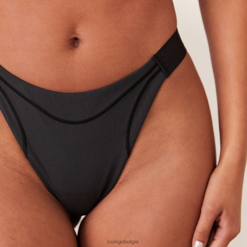 geribbelde mindful bh & string/slip set vrouwen zwart Lounge ondergoed 008ZJ165 - Image 12