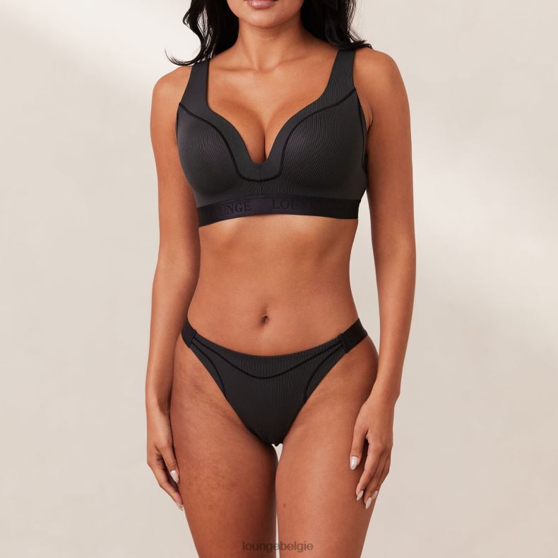 geribbelde mindful bh & string/slip set vrouwen zwart Lounge ondergoed 008ZJ165 - Image 13