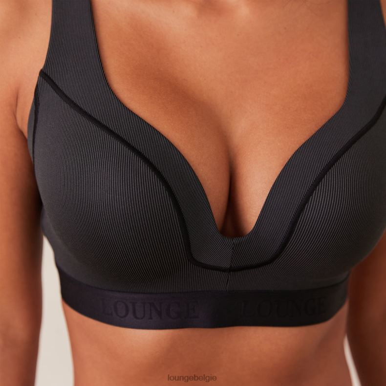 geribbelde mindful bh & string/slip set vrouwen zwart Lounge ondergoed 008ZJ165 - Image 4