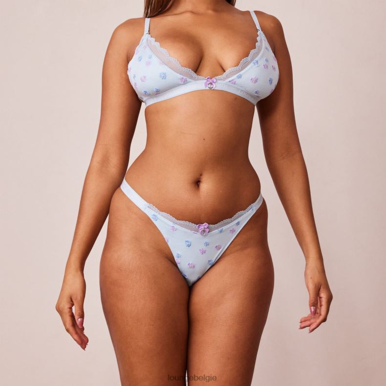 Geribbelde set met driehoekige bh en string/slip met bloemenmotief vrouwen blauw Lounge ondergoed 008ZJ224 - Image 13