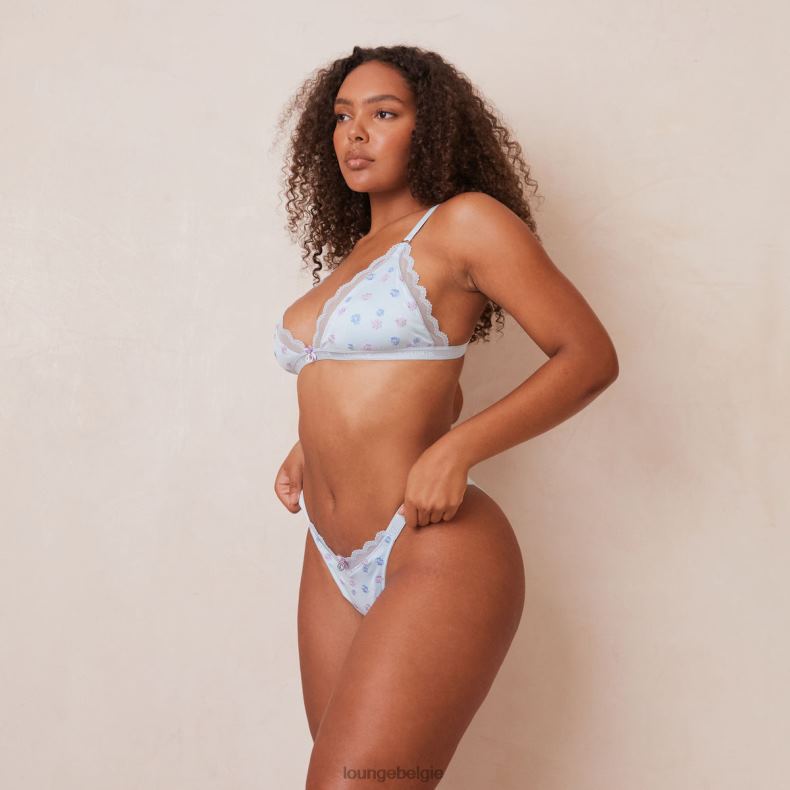 Geribbelde set met driehoekige bh en string/slip met bloemenmotief vrouwen blauw Lounge ondergoed 008ZJ224 - Image 16
