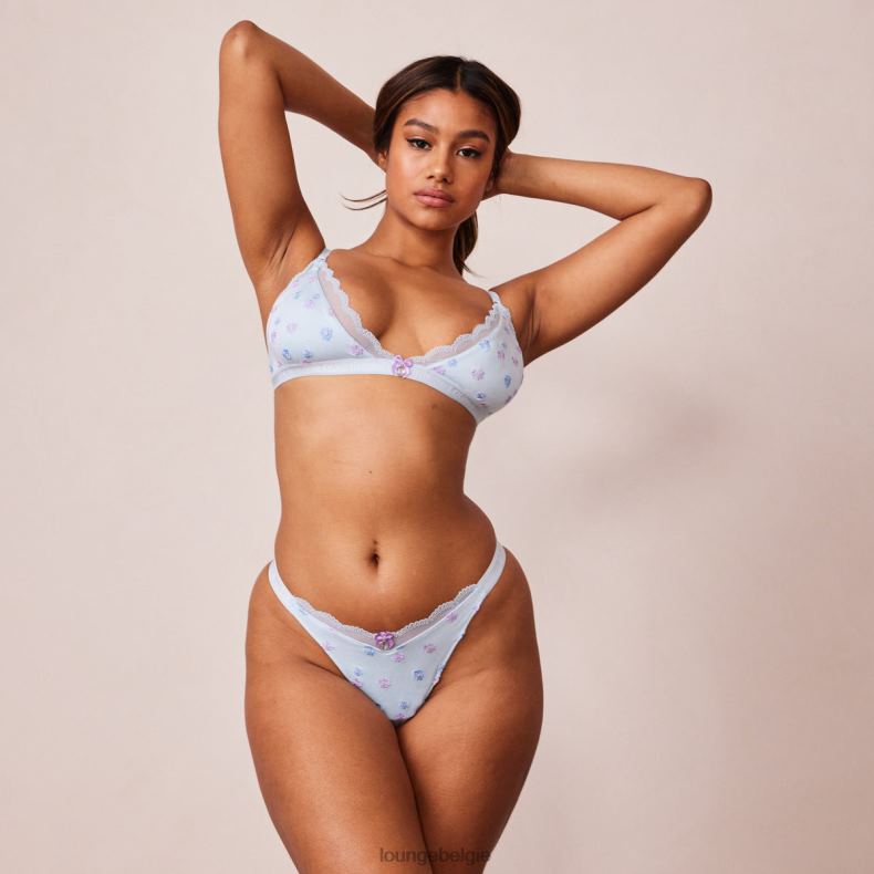 Geribbelde set met driehoekige bh en string/slip met bloemenmotief vrouwen blauw Lounge ondergoed 008ZJ224 - Image 20