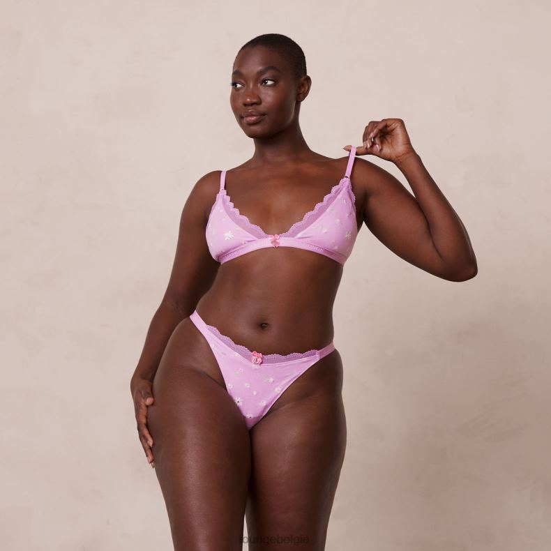 Geribbelde set met driehoekige bh en string/slip met bloemenmotief vrouwen lavendel roze Lounge ondergoed 008ZJ227 - Image 9