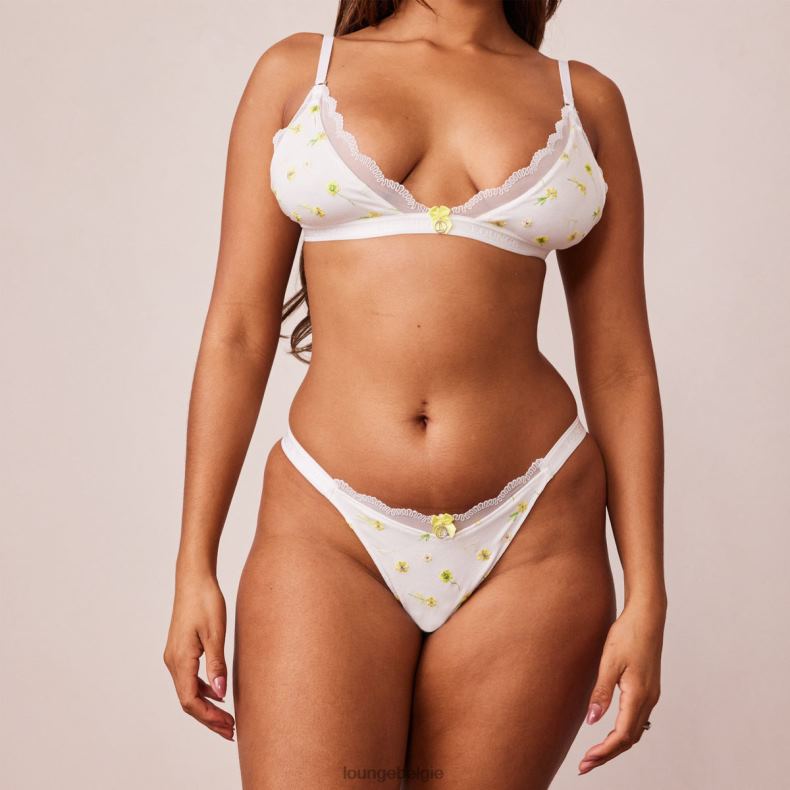 Geribbelde set met driehoekige bh en string/slip met bloemenmotief vrouwen wit Lounge ondergoed 008ZJ223 - Image 13
