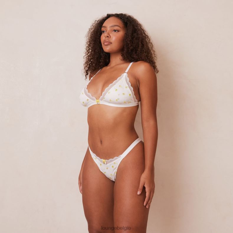 Geribbelde set met driehoekige bh en string/slip met bloemenmotief vrouwen wit Lounge ondergoed 008ZJ223 - Image 14