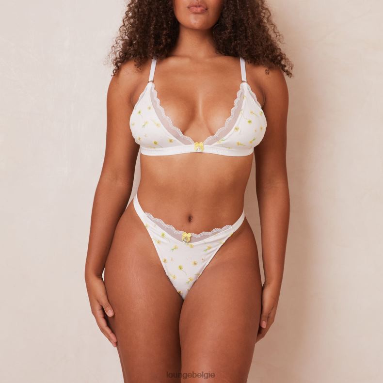 Geribbelde set met driehoekige bh en string/slip met bloemenmotief vrouwen wit Lounge ondergoed 008ZJ223 - Image 19