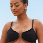 Hawaiiaanse getextureerde bikinitop vrouwen zwart Lounge badkleding 008ZJ998
