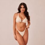 lichte set met diepuitgesneden T-shirt-bh en string/slip zonder beugel vrouwen latte Lounge ondergoed 008ZJ228 - Image 5