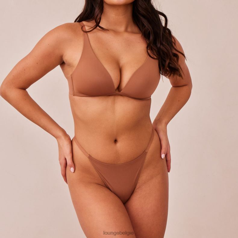 lichte set met diepuitgesneden T-shirt-bh en string/slip zonder beugel vrouwen mokka Lounge ondergoed 008ZJ230 - Image 13