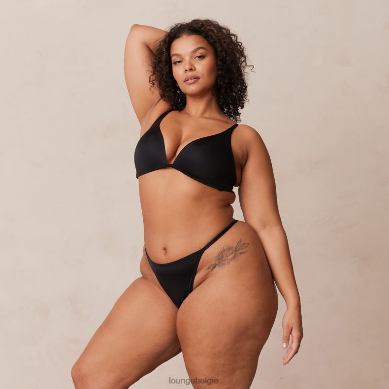 lichte set met diepuitgesneden T-shirt-bh en string/slip zonder beugel vrouwen zwart Lounge ondergoed 008ZJ226 - Image 3