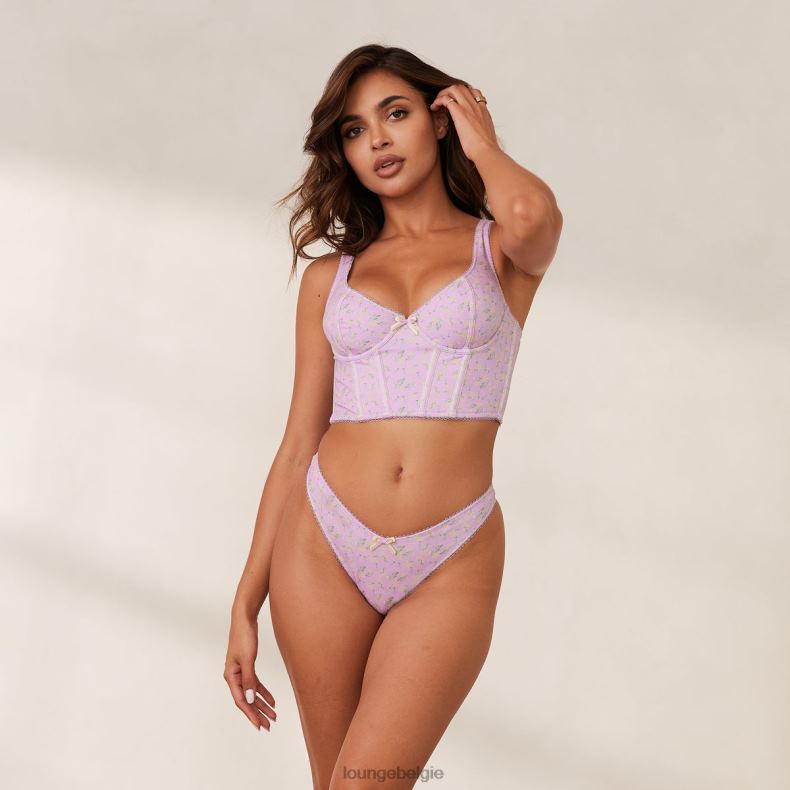 lieve lange bh- en g-stringset vrouwen lila bloemen Lounge ondergoed 008ZJ152 - Image 3