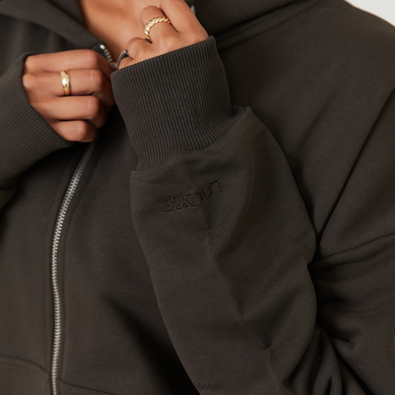 oversized hoodie met rits x jess hunt vrouwen zwart gewassen Lounge kleding 008ZJ805 - Image 5