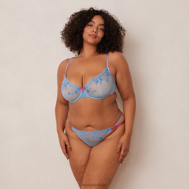 Set met bloemengeborduurde balconnetbeha en string/slip vrouwen blauw Lounge ondergoed 008ZJ94 - Image 11