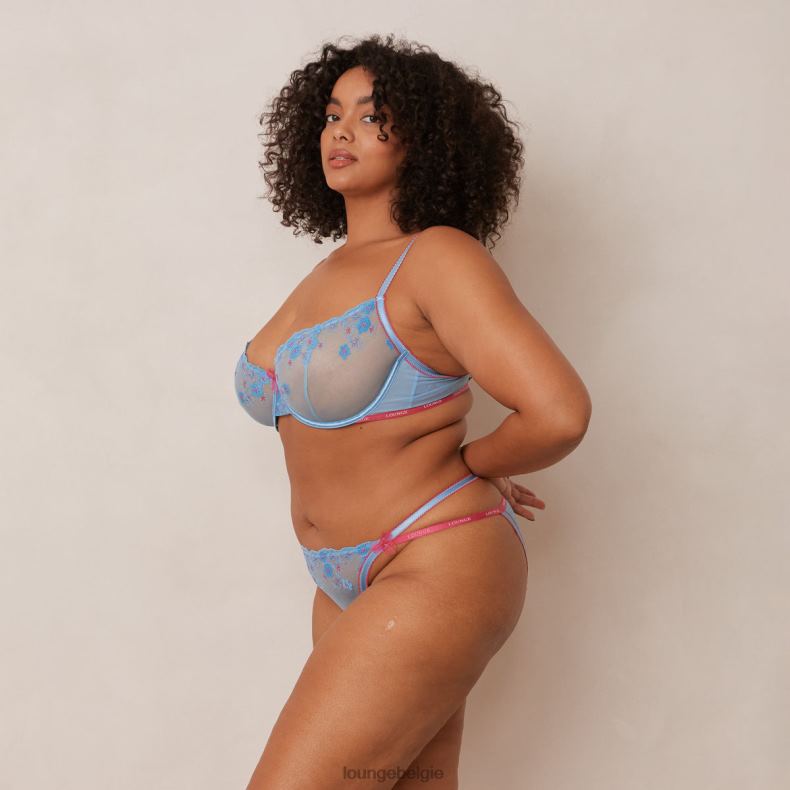 Set met bloemengeborduurde balconnetbeha en string/slip vrouwen blauw Lounge ondergoed 008ZJ94 - Image 16