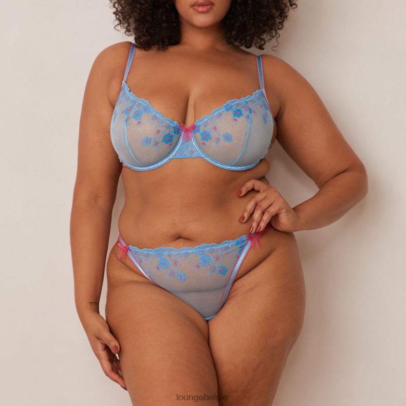 Set met bloemengeborduurde balconnetbeha en string/slip vrouwen blauw Lounge ondergoed 008ZJ94 - Image 23