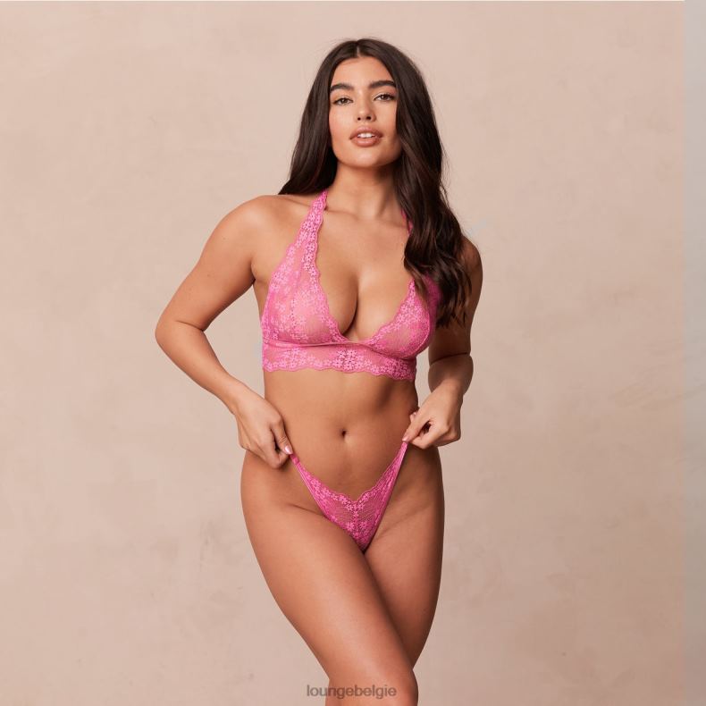 Set met kanten triangelbeha en string/slip vrouwen felroze Lounge ondergoed 008ZJ212 - Image 11