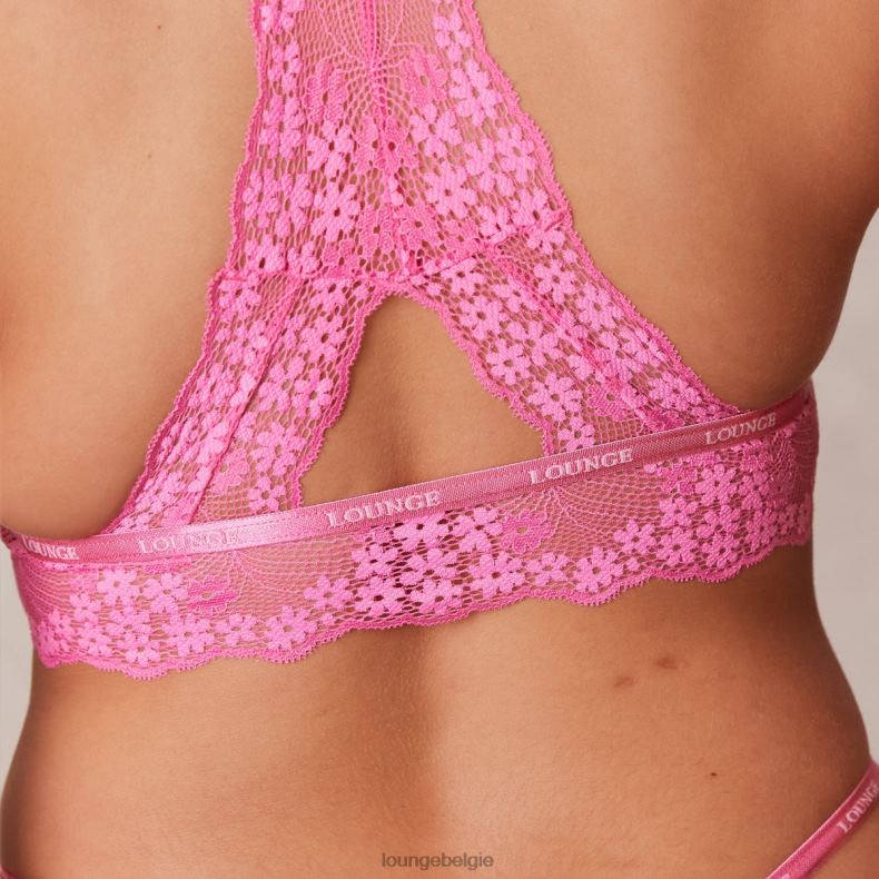 Set met kanten triangelbeha en string/slip vrouwen felroze Lounge ondergoed 008ZJ212 - Image 8