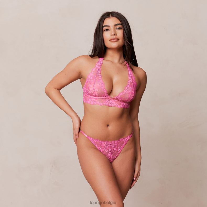 Set met kanten triangelbeha en string/slip vrouwen felroze Lounge ondergoed 008ZJ212 - Image 1