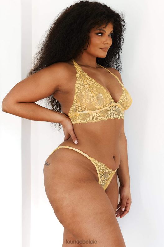 Set met kanten triangelbeha en string/slip vrouwen mosterd Lounge ondergoed 008ZJ222 - Image 8