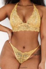 Set met kanten triangelbeha en string/slip vrouwen mosterd Lounge ondergoed 008ZJ222 - Image 9