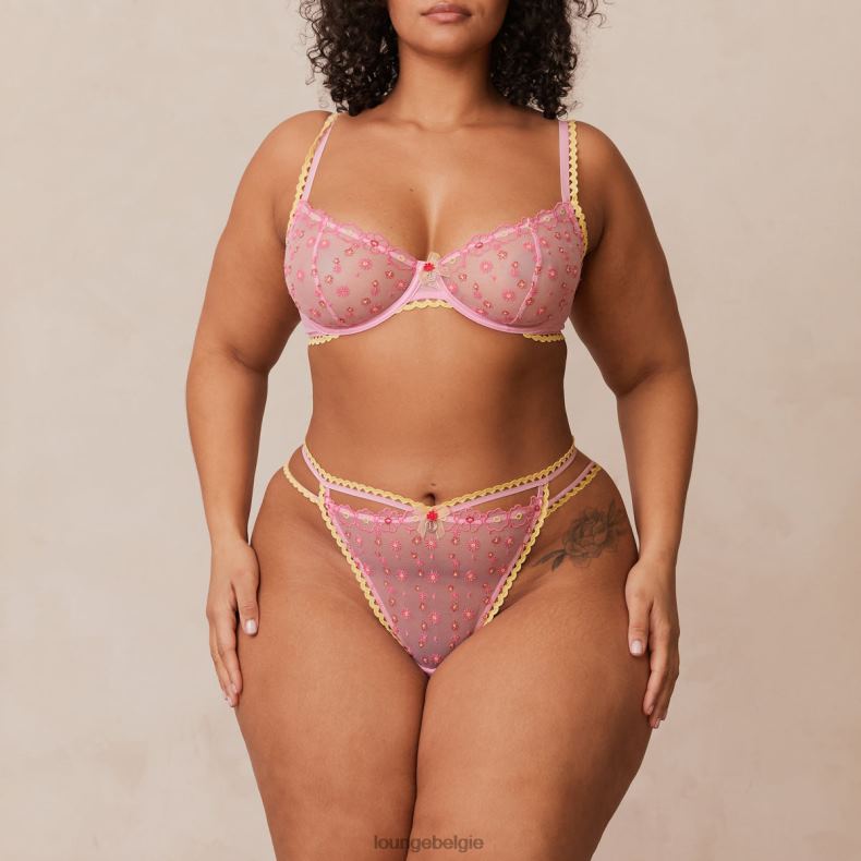 Set met madeliefjes geborduurde balconnetbeha en string/slip vrouwen roze Lounge ondergoed 008ZJ123 - Image 13