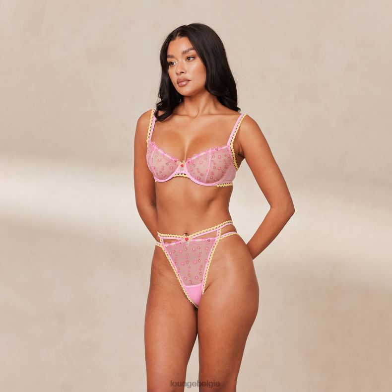 Set met madeliefjes geborduurde balconnetbeha en string/slip vrouwen roze Lounge ondergoed 008ZJ123 - Image 16