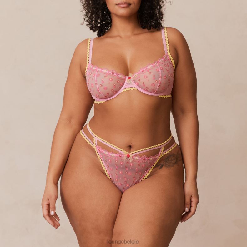 Set met madeliefjes geborduurde balconnetbeha en string/slip vrouwen roze Lounge ondergoed 008ZJ123 - Image 7