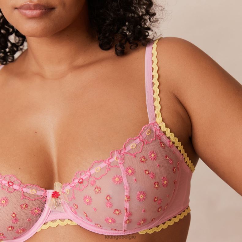 Set met madeliefjes geborduurde balconnetbeha en string/slip vrouwen roze Lounge ondergoed 008ZJ123 - Image 8