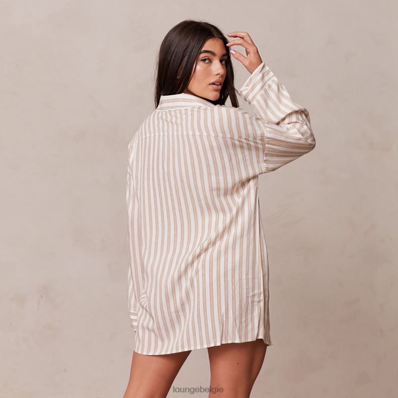 Set met oversized pyjamashirt en slip met krijtstreep vrouwen nerts Lounge kleding 008ZJ947 - Image 2