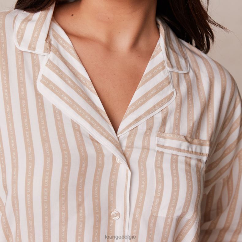 Set met oversized pyjamashirt en slip met krijtstreep vrouwen nerts Lounge kleding 008ZJ947 - Image 5