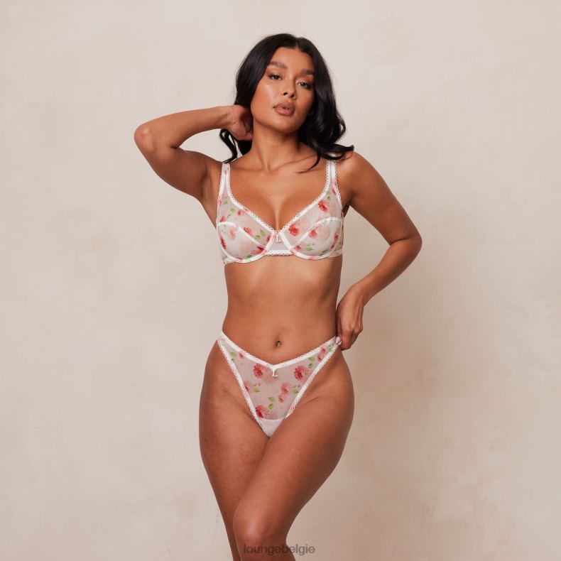 Set van balconnetbeha en string met bloemenmesh vrouwen wit Lounge ondergoed 008ZJ27 - Image 7