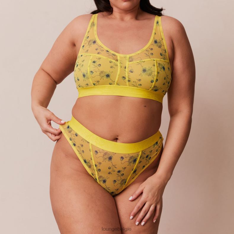 Set van bralette en string met bloemenmesh vrouwen geel Lounge ondergoed 008ZJ229 - Image 11