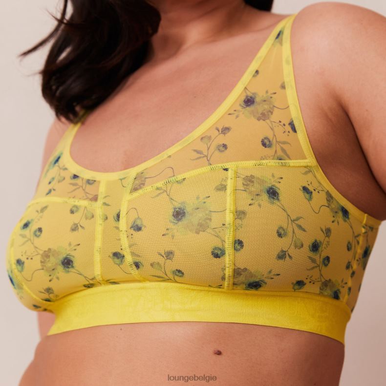 Set van bralette en string met bloemenmesh vrouwen geel Lounge ondergoed 008ZJ229 - Image 12