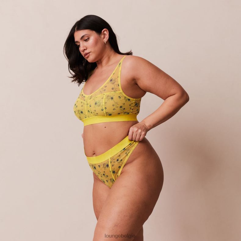 Set van bralette en string met bloemenmesh vrouwen geel Lounge ondergoed 008ZJ229 - Image 3