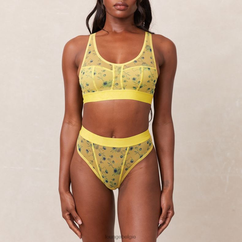 Set van bralette en string met bloemenmesh vrouwen geel Lounge ondergoed 008ZJ229 - Image 5