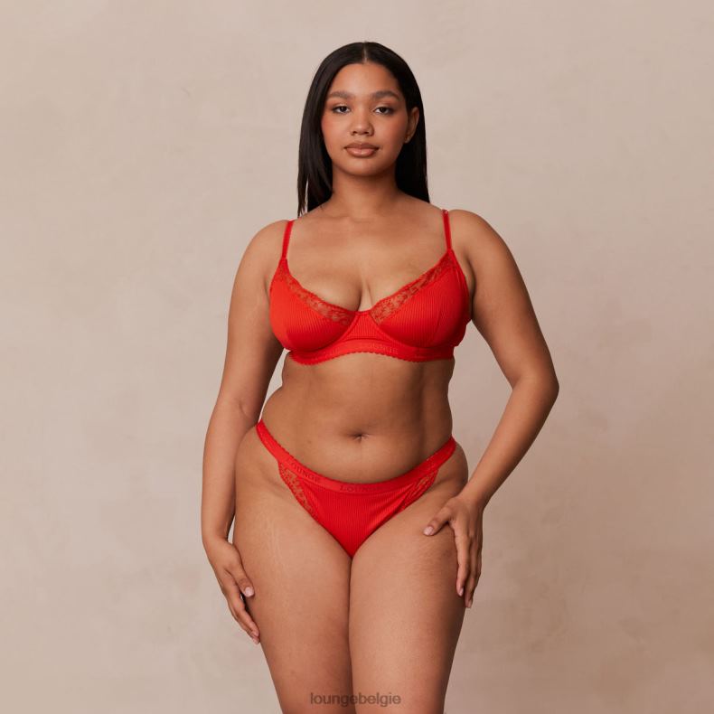 Set van geribbelde balconette-bh en string/slip vrouwen rood Lounge ondergoed 008ZJ131 - Image 4