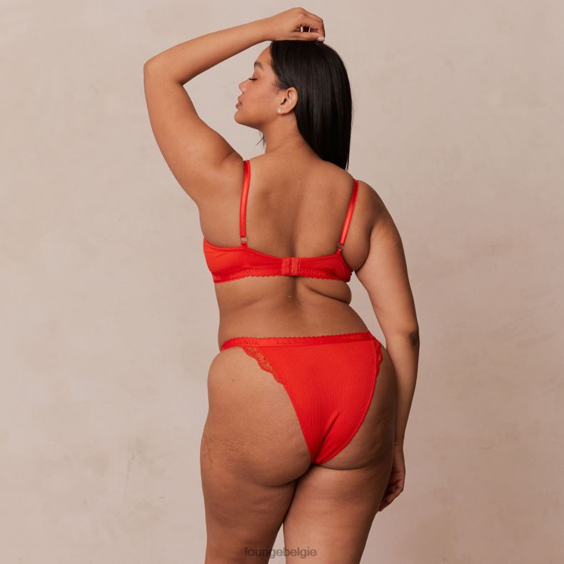 Set van geribbelde balconette-bh en string/slip vrouwen rood Lounge ondergoed 008ZJ131 - Image 5